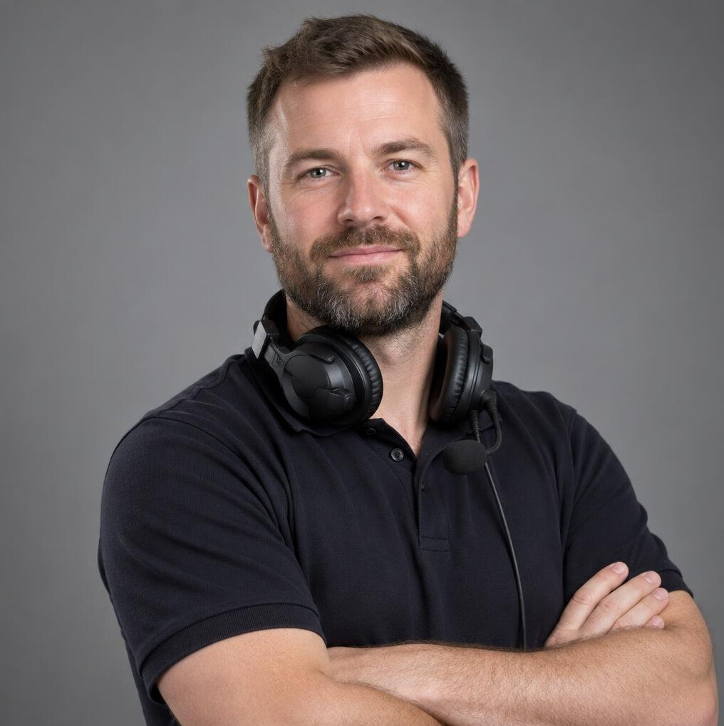 Portrait of a broadcast engineer wearing a headset